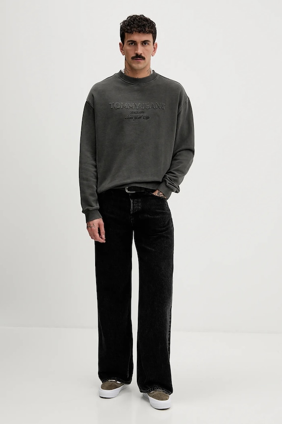 Pamučna dukserica Tommy Jeans DM0DM22363 siva SS26