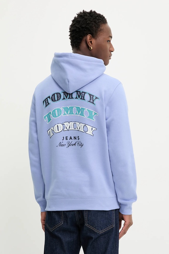 Bavlnená mikina Tommy Jeans potlač modrá DM0DM22365