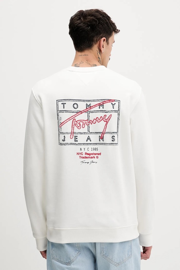 Bavlněná mikina Tommy Jeans bez kapuce béžová DM0DM22366