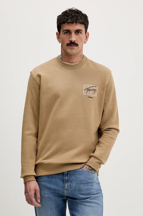 Bombažen pulover Tommy Jeans Brez kapuce rjava DM0DM22366