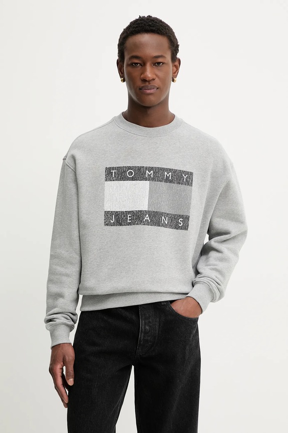 Pamučna dukserica Tommy Jeans pamuk siva DM0DM22384