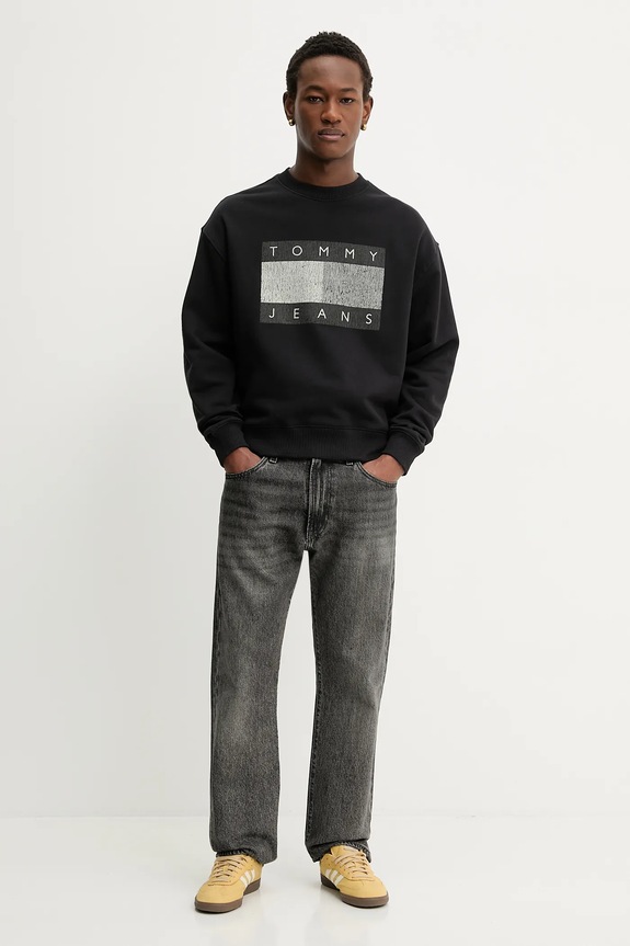 Βαμβακερή μπλούζα Tommy Jeans DM0DM22384 μαύρο SS26