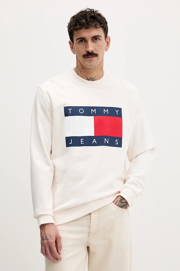 Tommy Jeans pamut melegítőfelső pamut bézs DM0DM22643