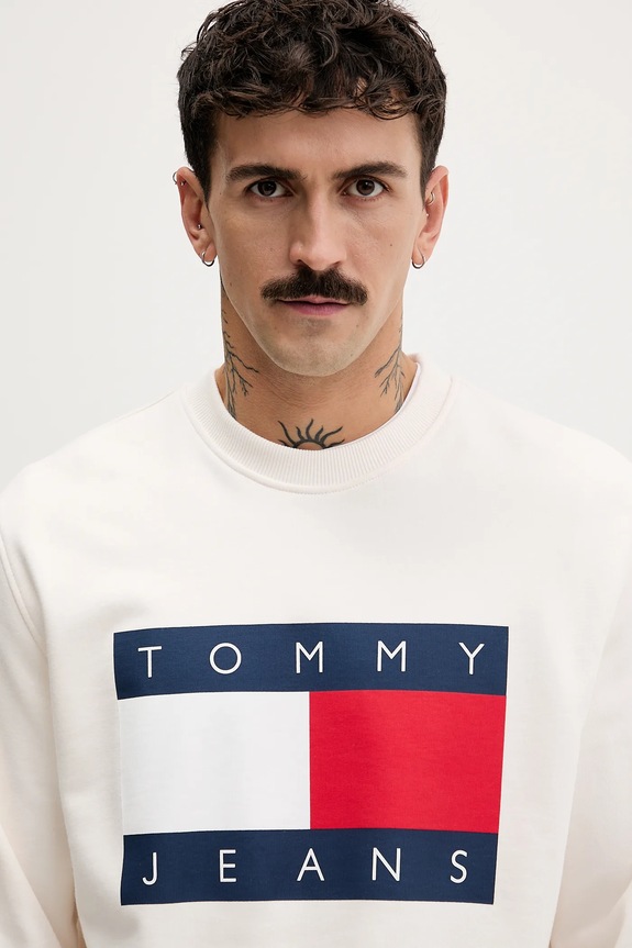 Tommy Jeans pamut melegítőfelső bézs DM0DM22643