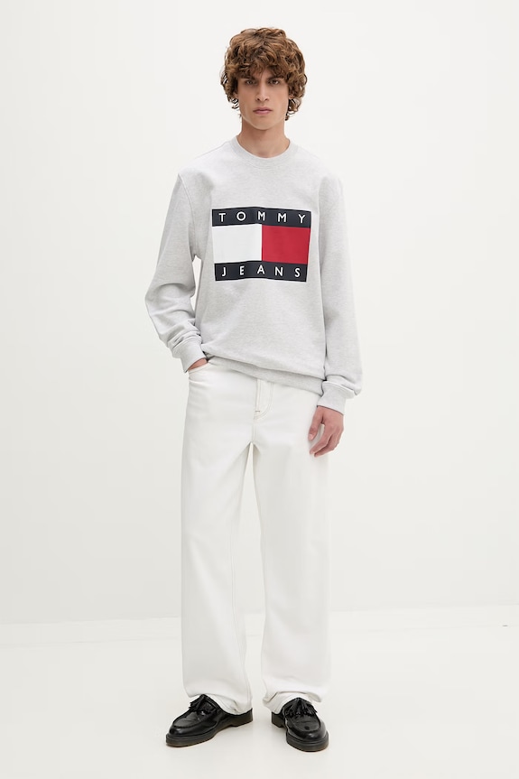 Tommy Jeans μπλούζα ανδρική βαμβακερή DM0DM22643 γκρί SS26