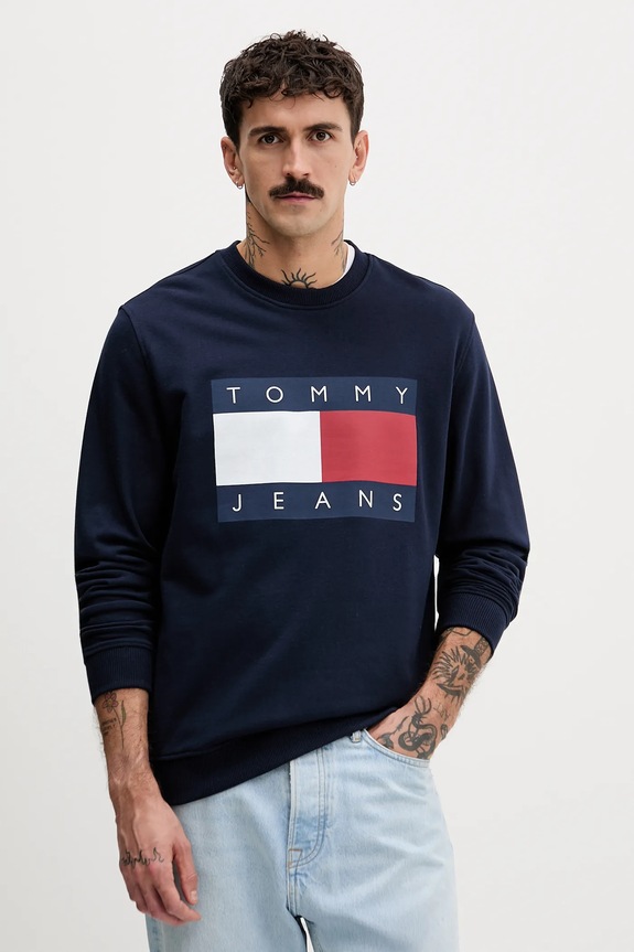 Βαμβακερή μπλούζα Tommy Jeans χωρίς κουκούλα σκούρο μπλε DM0DM22643