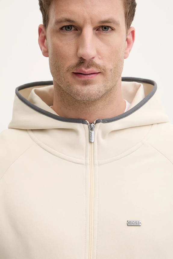 BOSS mikina na zips s kapucňou pánska Sense Hooded Jacket béžová 50557206