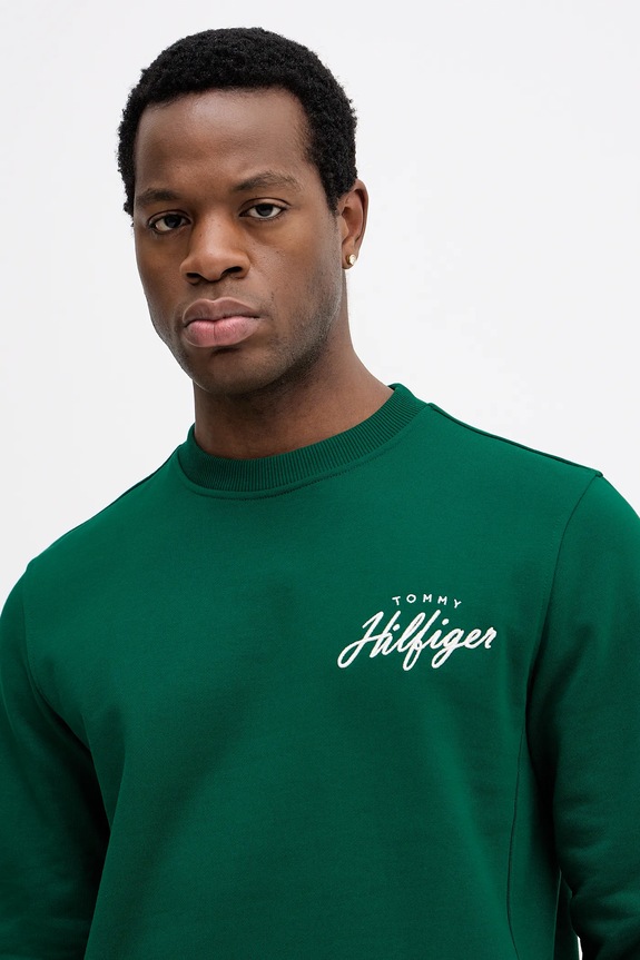 Pamučna dukserica Tommy Hilfiger zelena MW0MW42536
