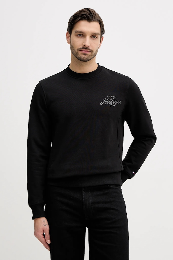 Bavlněná mikina Tommy Hilfiger bez kapuce černá MW0MW42536
