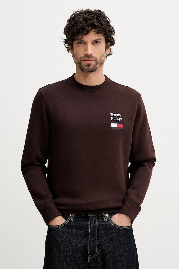 Tommy Hilfiger bluza męska aplikacja brązowy MW0MW42778