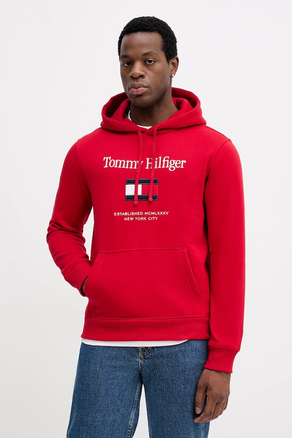 Mikina Tommy Hilfiger s kapucí červená MW0MW42735