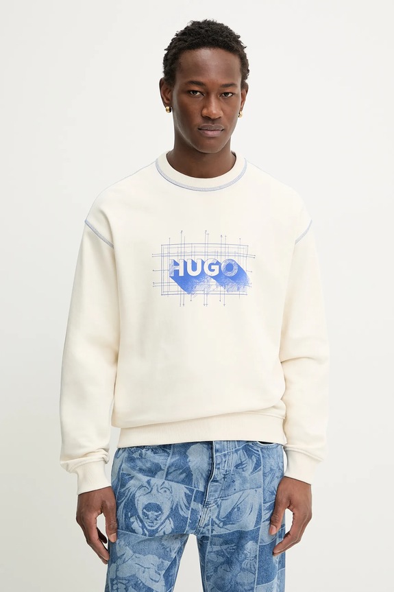 HUGO Blue hanorac de bumbac Nothalic print bej 50553505