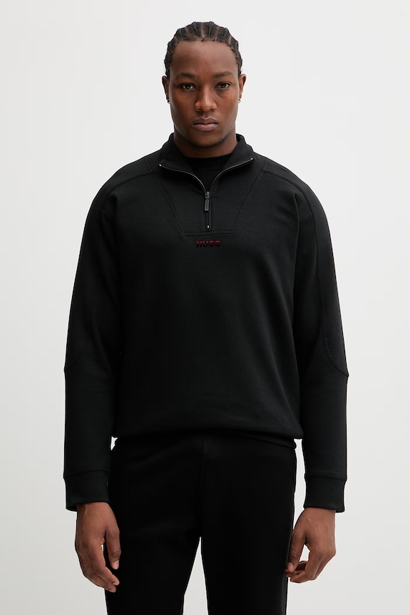 Mikina HUGO ATLAS HALF ZIP bez kapucne čierna 50557016