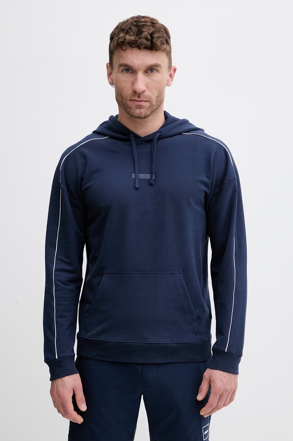 HUGO pulover s kapuco moški bombaž z elastanom PALO HOODIE mornarsko modra 50557013