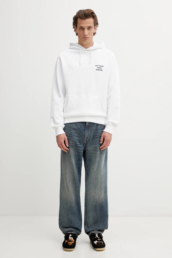 Bavlněná mikina Drôle de Monsieur Le Hoodie Slogan PERM.HO162.CO127.WT bílá