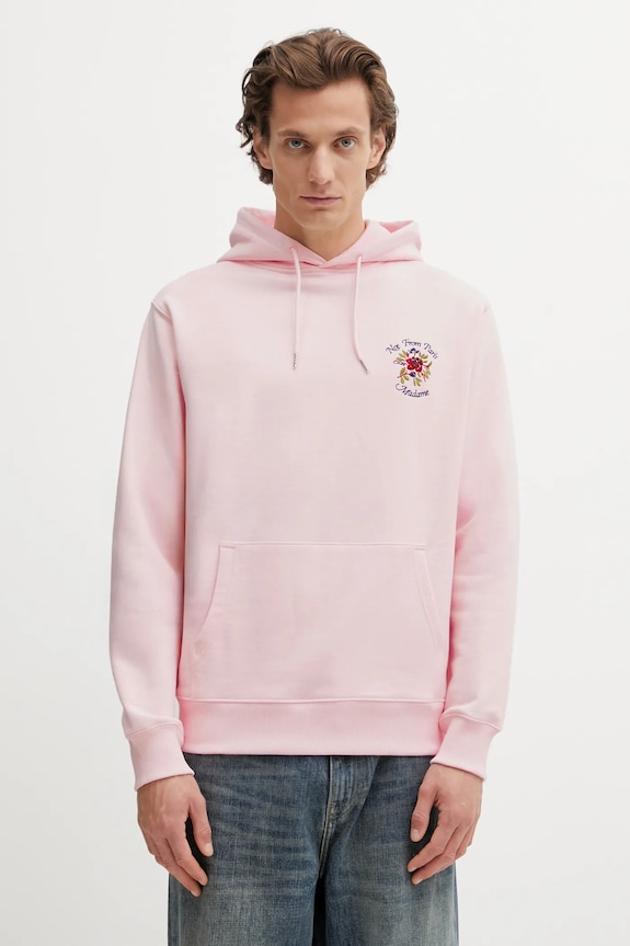 Bavlněná mikina Drôle de Monsieur Hoodie Slogan Rose s kapucí růžová J.HO169.CO127.LPI