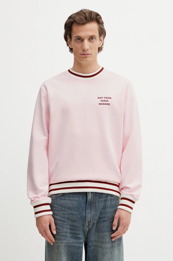 Bavlněná mikina Drôle de Monsieur Slogan Sport bez kapuce růžová J.SW140.CO127.LPI