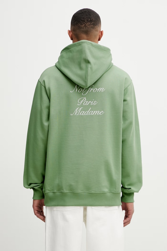 Drôle de Monsieur pulover s kapuco moški bombažen Le Hoodie Slogan Calligraphy zelena K.HO168.CO127.LGN