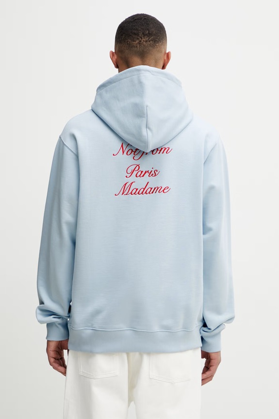Oblačila Drôle de Monsieur pulover s kapuco moški bombažen Le Hoodie Slogan Calligraphy K.HO168.CO127.LBE modra