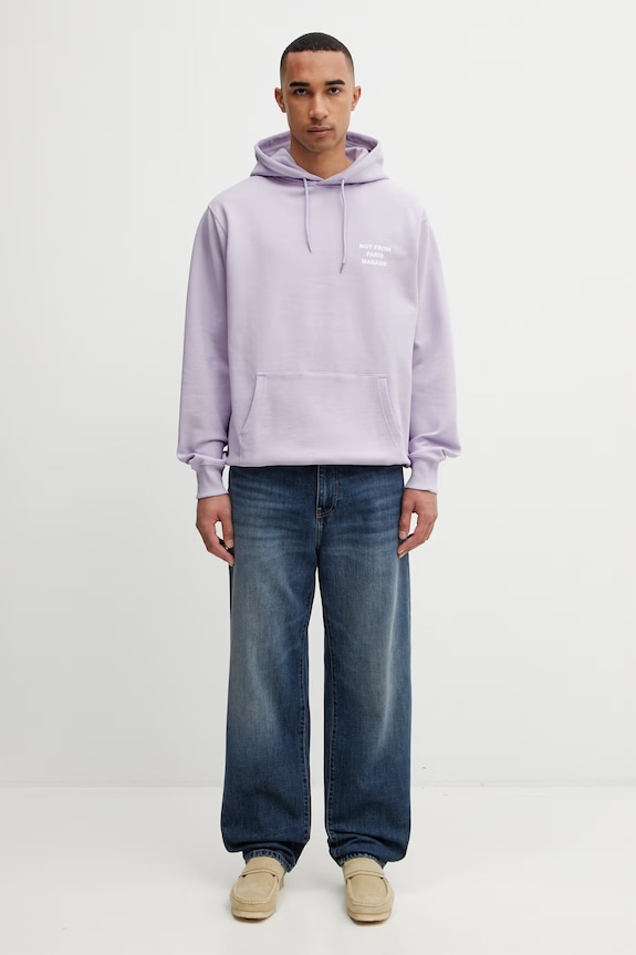 Drôle de Monsieur Le Hoodie Slogan mikina s kapucí bavlněná pánská K.HO162.CO127.LAV fialová