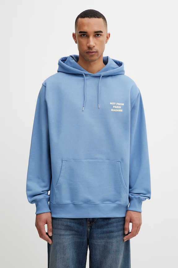 Odjeća Drôle de Monsieur dukserica sa kapuljačom muška pamučna Le Hoodie Slogan K.HO162.CO127.ATBL plava
