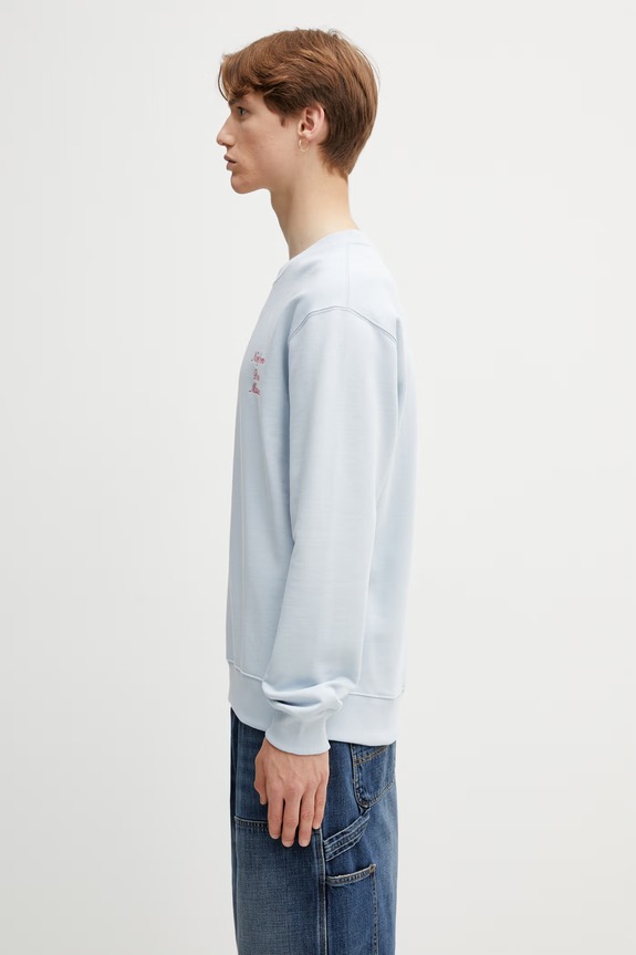 Drôle de Monsieur pulover moški bombažen Slogan Calligraphy K.SW157.CO127.LBE modra SS26