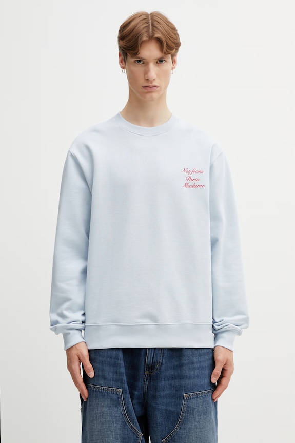 Oblačila Drôle de Monsieur pulover moški bombažen Slogan Calligraphy K.SW157.CO127.LBE modra
