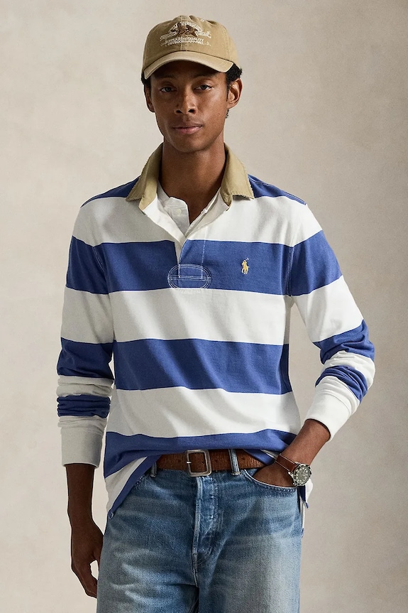 Polo Ralph Lauren bluza bawełniana wzorzyste niebieski 710P05317
