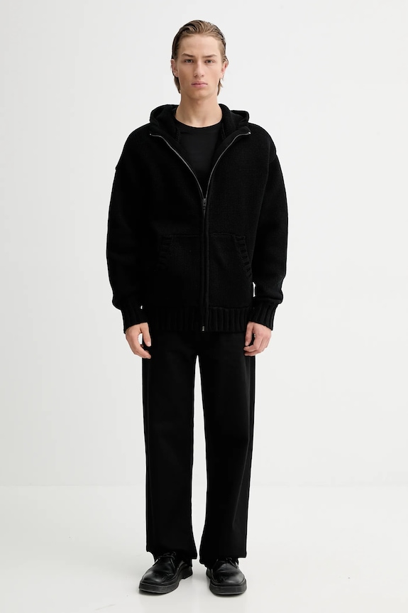 G-Star cardigan din bumbac Heavy full zip hdd D27113.D631 negru SS26