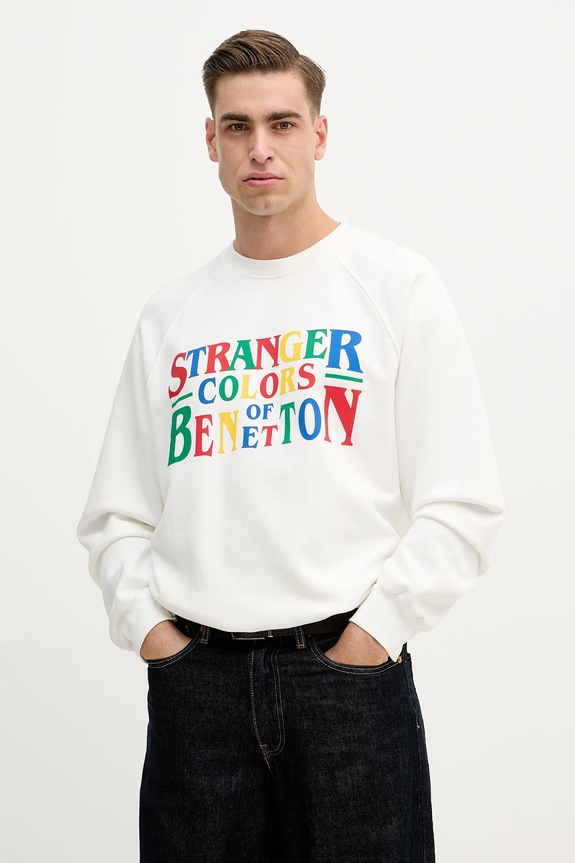 United Colors of Benetton hanorac de bumbac x Stranger Things imprimeu alb 38JZU10B9