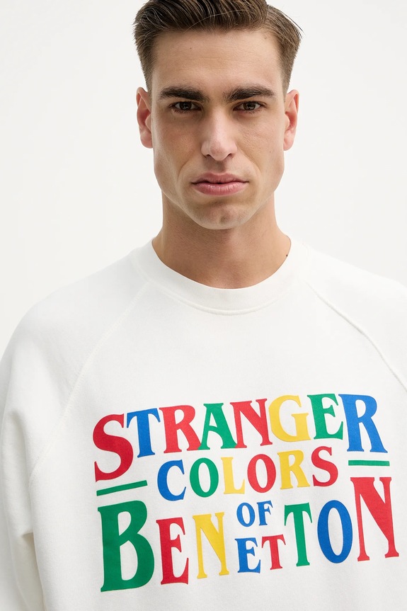 United Colors of Benetton hanorac de bumbac x Stranger Things alb 38JZU10B9