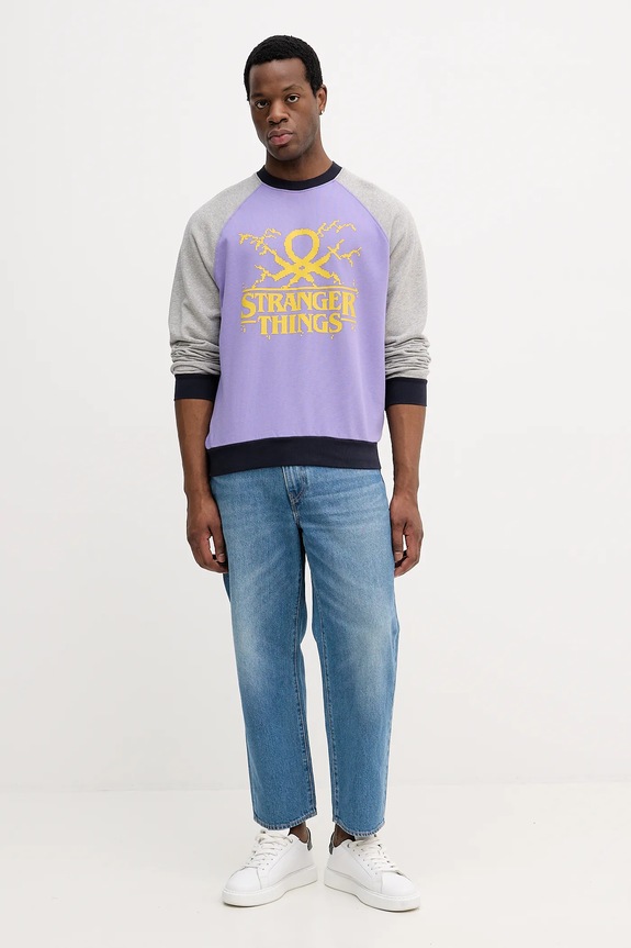 Bavlněná mikina United Colors of Benetton x Stranger Things 38JZU10B9 fialová SS26