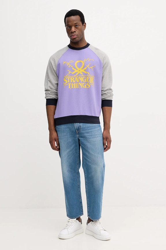 Bavlněná mikina United Colors of Benetton x Stranger Things 38JZU10B9 fialová SS26