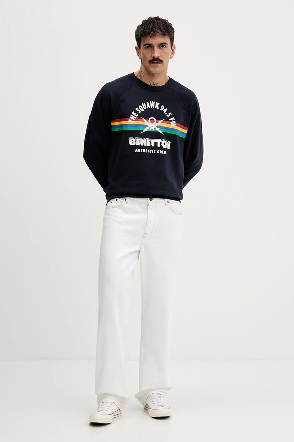 Памучен суичър United Colors of Benetton x Stranger Things 38JZU10B9 тъмносин SS26