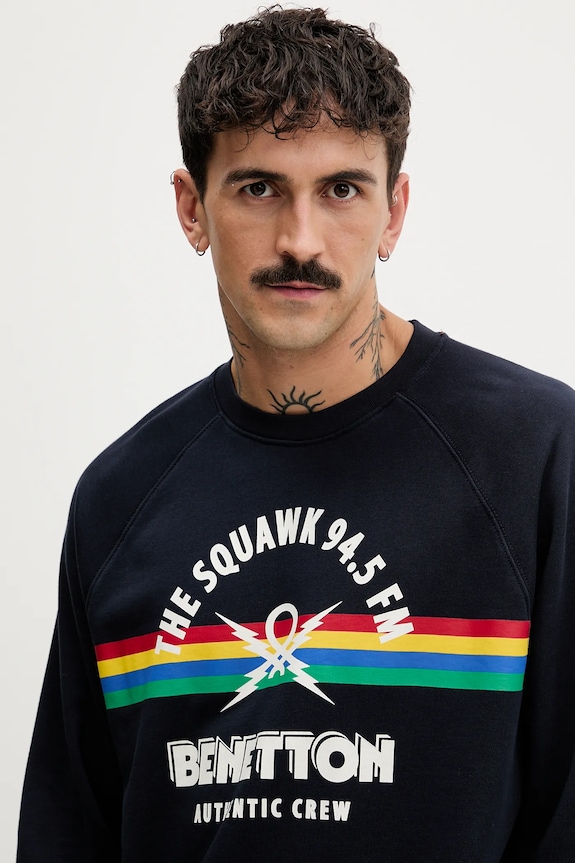 Памучен суичър United Colors of Benetton x Stranger Things тъмносин 38JZU10B9