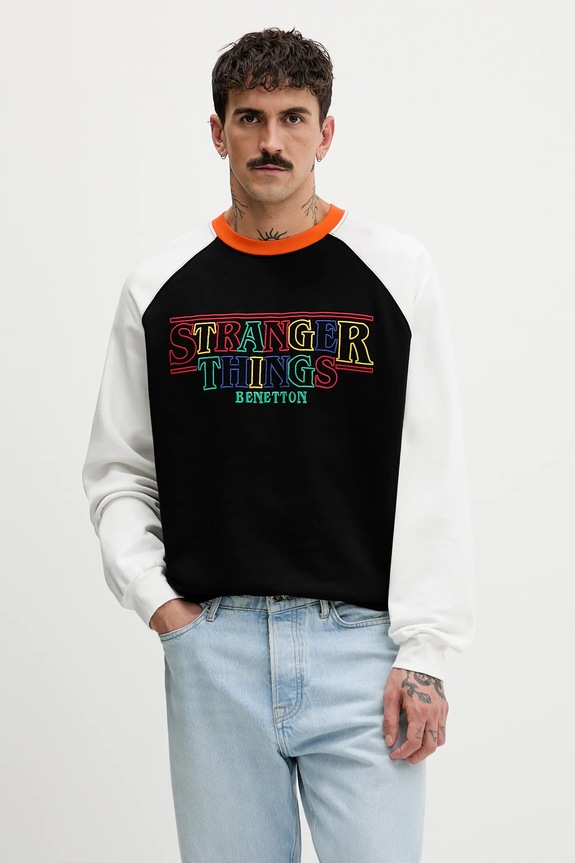 Bavlnená mikina United Colors of Benetton x Stranger Things bavlna čierna 38JZU10B9