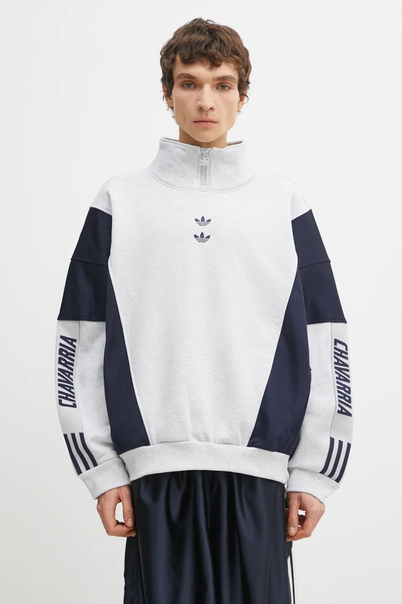 Mikina adidas Originals x Willy Chavarria Watsonville Mockneck nášivka sivá KD1803