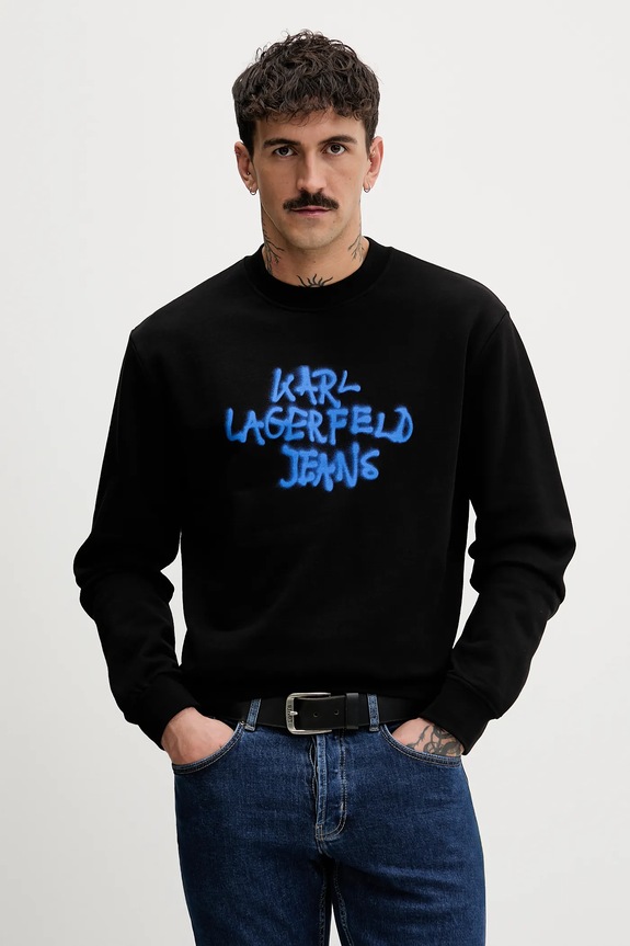 Βαμβακερή μπλούζα Karl Lagerfeld Jeans χωρίς κουκούλα μαύρο B1M20051