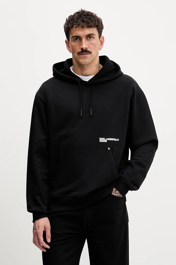 Bavlněná mikina Karl Lagerfeld Jeans s kapucí černá B1M20058