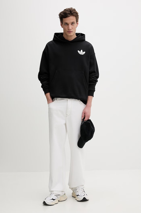 Bombažen pulover adidas Originals World Wide Hoops KA9358 črna SS26