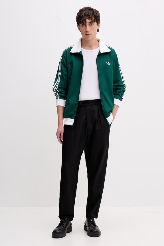 adidas Originals dukserica na zakopčavanje za muškarce s pamukom KE1666 zelena SS26