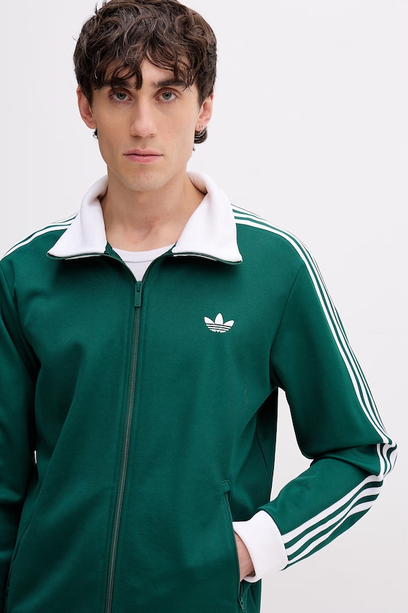 adidas Originals dukserica na zakopčavanje za muškarce s pamukom zelena KE1666