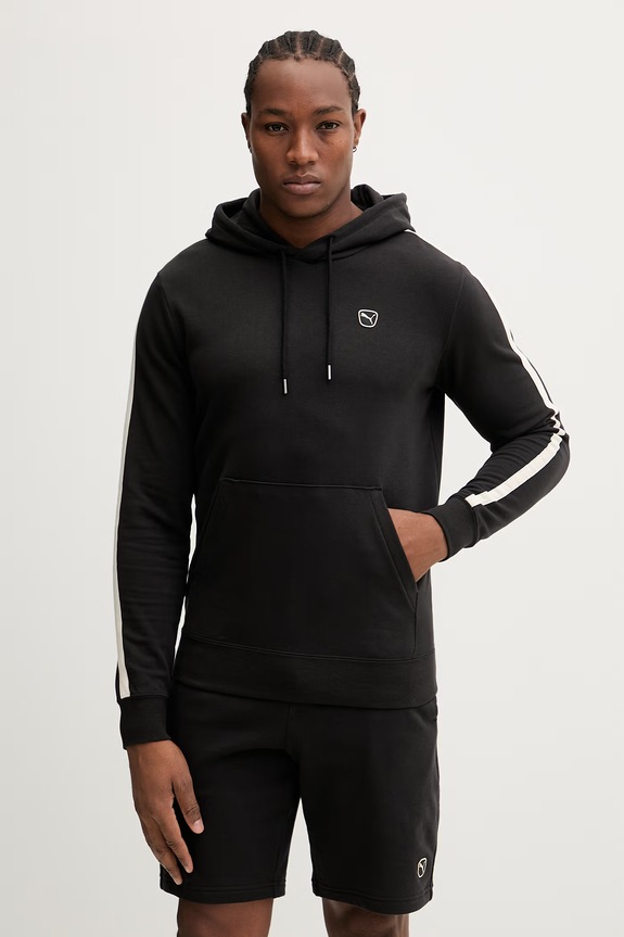 Puma bluza bawełniana Essentials Elevated z kapturem czarny 692016