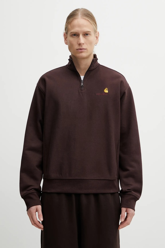 Carhartt WIP bluză Half Zip American Script Sweat uni maro I027014.33HXX