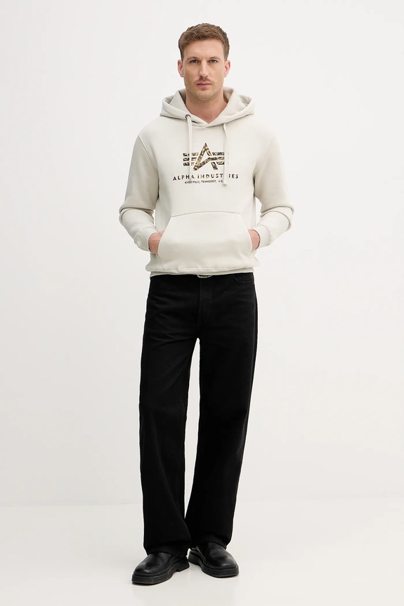 Pulover Alpha Industries Basic Hoodie BL Effect Print 178312EP bež SS26