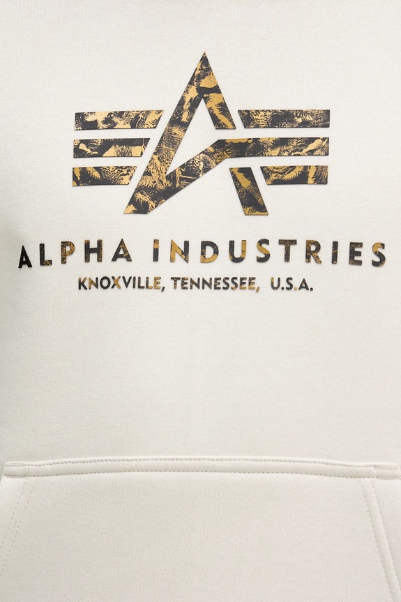 Pulover Alpha Industries Basic Hoodie BL Effect Print 178312EP bež