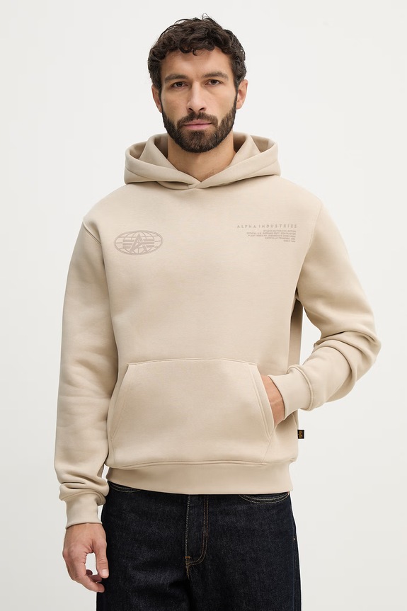 Alpha Industries bluză World Logo Backprint Hoodie print bej 258337