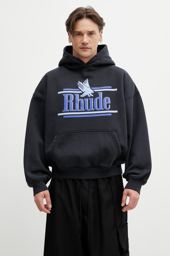 RHUDE Rossa bluza z kapturem bawełniana męska czarny RHSS26HO01012
