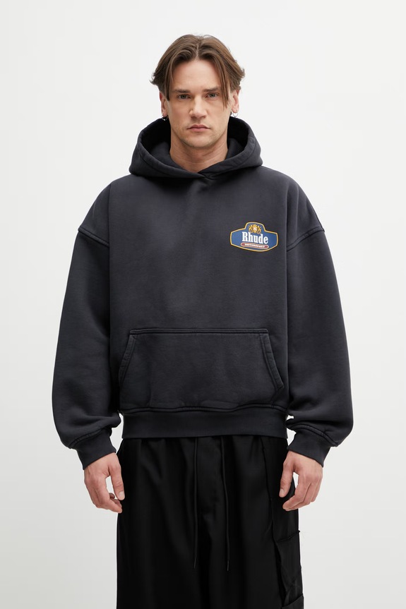 RHUDE Racing Crest bluza z kapturem bawełniana męska czarny RHSS26HO07012