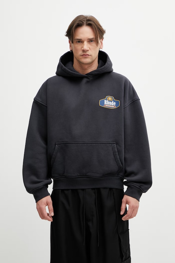 RHUDE Racing Crest bluza z kapturem bawełniana męska czarny RHSS26HO07012